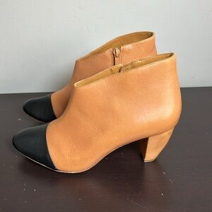 Loeffler Randall Nanette Captoe Bootie Leather Mid Heel Camel Black Sz 9